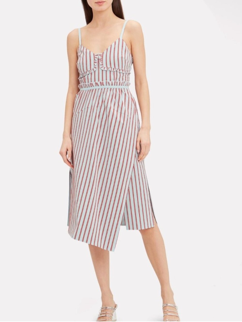 Derek Lam 10 Crosby Striped Midi Dress Blue Red Cotton Wrap Style Size 4